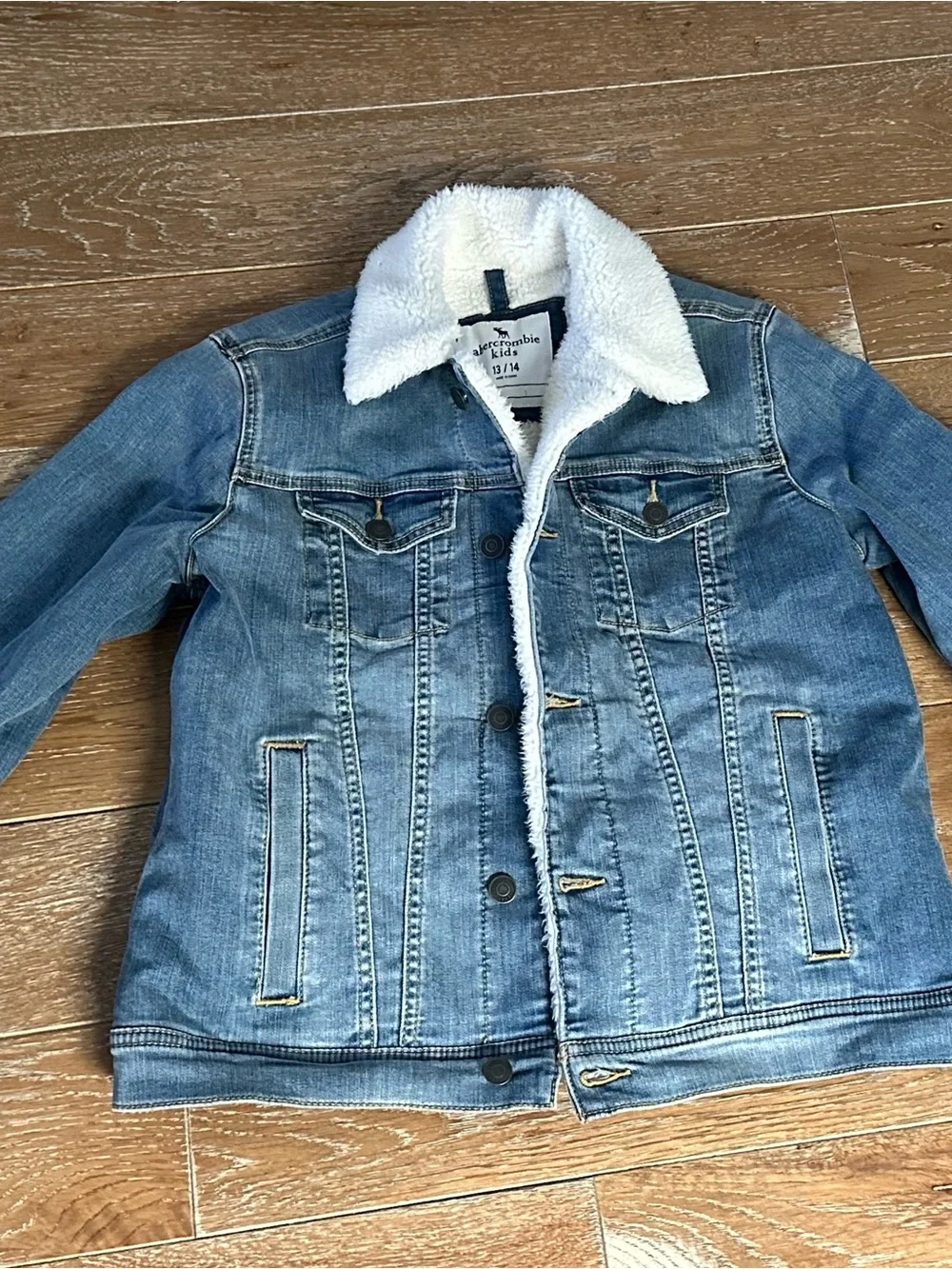 abercrombie kids Light Blue Denim Jacket with White Sherpa Lining